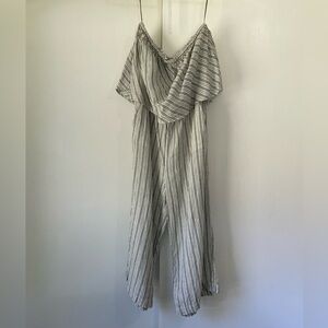 Joie Green Striped Linen Romper